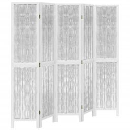 Berkfield Home Room Divider 5 Panels White Solid Wood Paulownia - thumbnail 2