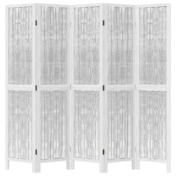 Berkfield Home Room Divider 5 Panels White Solid Wood Paulownia - thumbnail 4