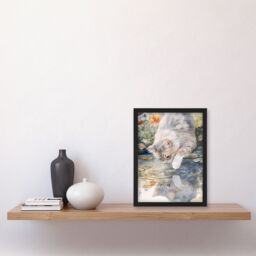 "Artery8 Cat Lover Cute Kitten Pond Lake Watercolour Framed Art Print - Size: W12"" x H16""" - thumbnail 4