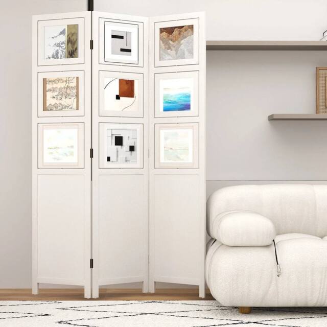 KORVIXA Room Divider with 9 Swivel Photo Frames in White - Size: 500mm - image 1