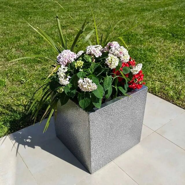 Access Garden Products 50cm Mottled Zinc Galvanised Silver & Black Textured Square Planter - image 1
