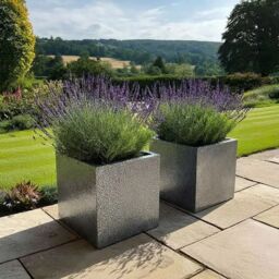Access Garden Products 50cm Mottled Zinc Galvanised Silver & Black Textured Square Planter - thumbnail 6