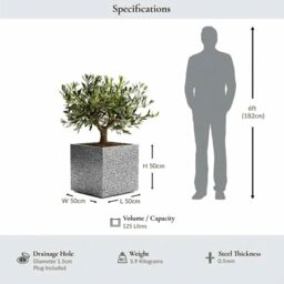 Access Garden Products 50cm Mottled Zinc Galvanised Silver & Black Textured Square Planter - thumbnail 5