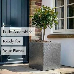 Access Garden Products 50cm Mottled Zinc Galvanised Silver & Black Textured Square Planter - thumbnail 4
