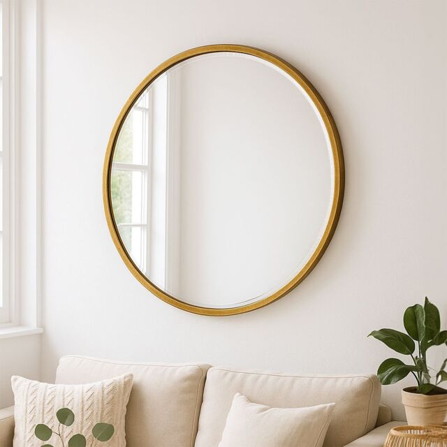 Agenzia 14 Large Antique Gold Round Metal Mirror 80cm Diameter - image 1