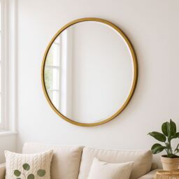 Agenzia 14 Large Antique Gold Round Metal Mirror 80cm Diameter - thumbnail 1