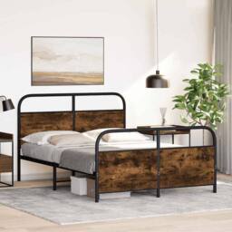 Berkfield Home Metal Bed Frame without Mattress Smoked Oak 140x200 cm in Brown - thumbnail 4