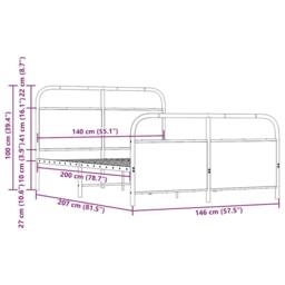 Berkfield Home Metal Bed Frame without Mattress Smoked Oak 140x200 cm in Brown - thumbnail 9