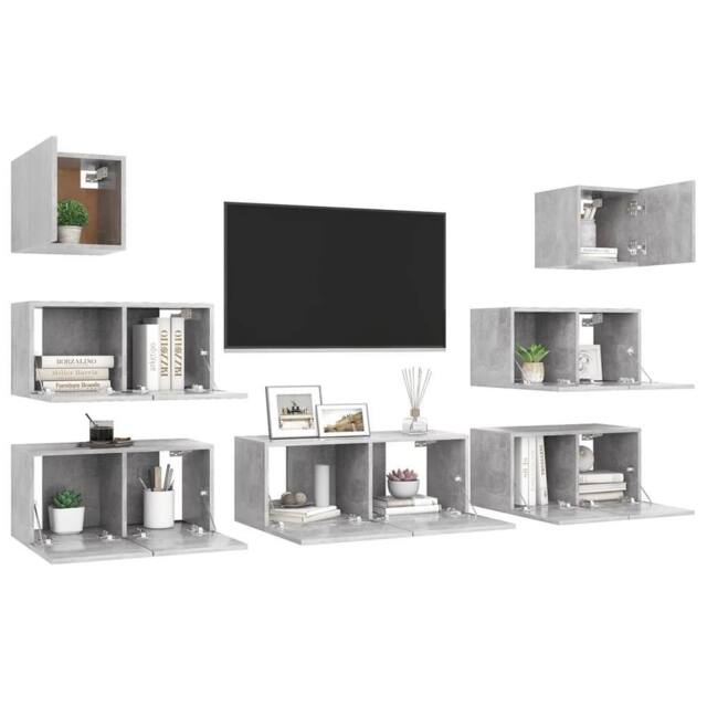 Berkfield Home Modern 7 Piece TV Cabinet Set Concrete Grey Engineered Wood - image 1