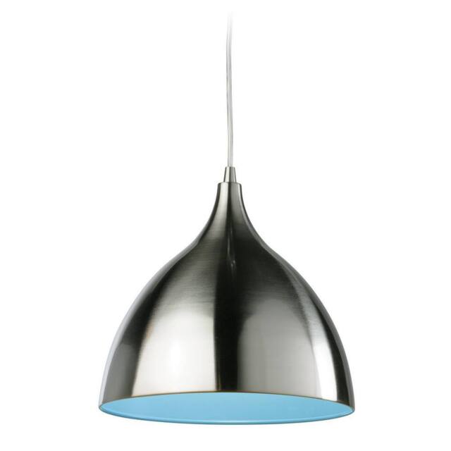 Netlighting Caf 1 Light Dome Ceiling Pendant Brushed Steel Blue Inside E27 in Grey