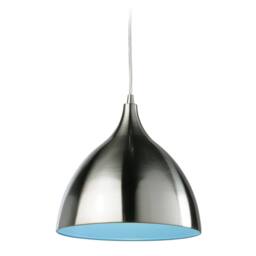 Netlighting Caf 1 Light Dome Ceiling Pendant Brushed Steel Blue Inside E27 in Grey