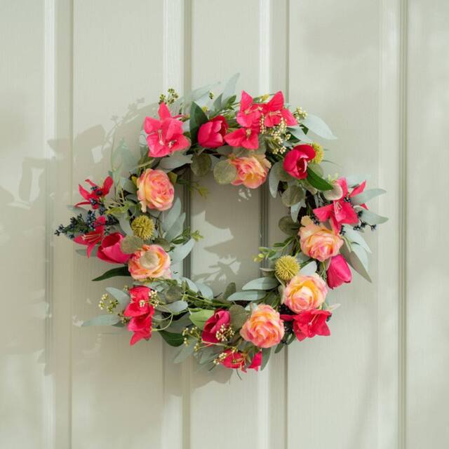 Scottish Everlastings Ltd 45cm Bougainvillea & Eucalyptus Wreath in Pink - image 1