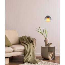 Netlighting Barry 20cm Dome Pendant Matt Black Ball Smoke Glass Shade 1x E27 - thumbnail 4