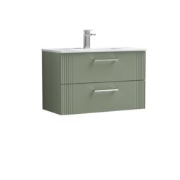Balterley Wall Hung 2 Drawers Vanity Unit - Minimalist Basin 800mm, Satin Green