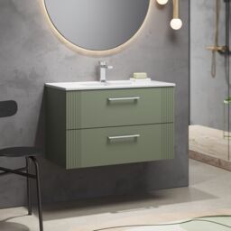 Balterley Wall Hung 2 Drawers Vanity Unit - Minimalist Basin 800mm, Satin Green - thumbnail 4
