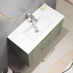 Balterley Wall Hung 2 Drawers Vanity Unit - Minimalist Basin 800mm, Satin Green - thumbnail 3