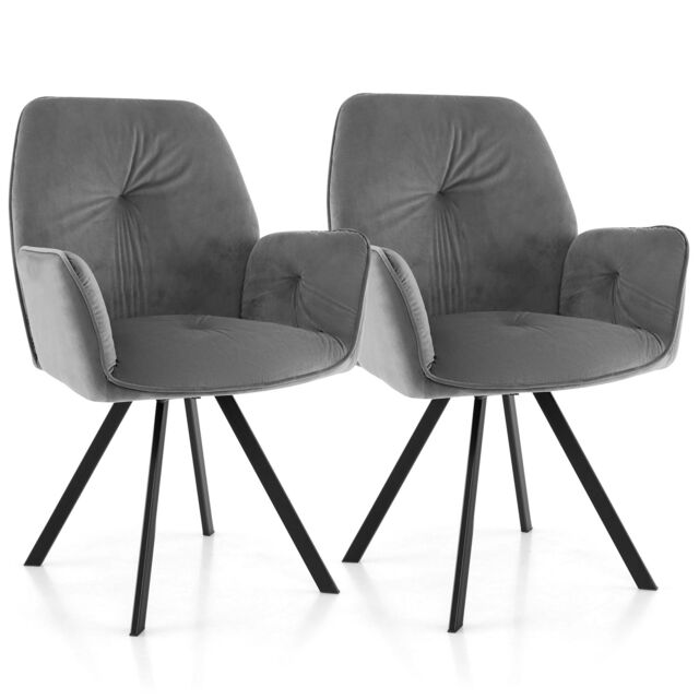 Costway 2 PCS Swivel Accent Arm Chairs with Metal Legs in Grey - image 1