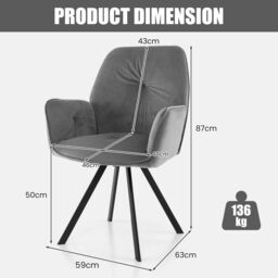 Costway 2 PCS Swivel Accent Arm Chairs with Metal Legs in Grey - thumbnail 2