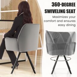 Costway 2 PCS Swivel Accent Arm Chairs with Metal Legs in Grey - thumbnail 3