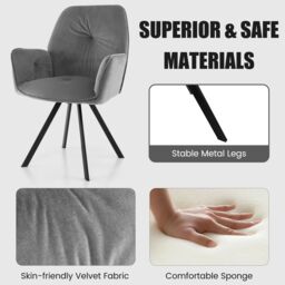 Costway 2 PCS Swivel Accent Arm Chairs with Metal Legs in Grey - thumbnail 4