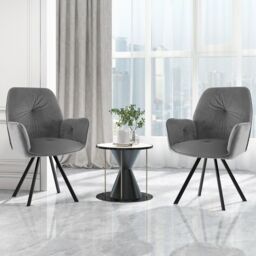 Costway 2 PCS Swivel Accent Arm Chairs with Metal Legs in Grey - thumbnail 6