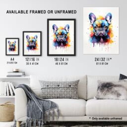 "Artery8 Wall Art Print French Bulldog Lovers Gift Watercolour Pet Portrait Painting Artwork Poster - Size: W18"" x H24""" - thumbnail 3