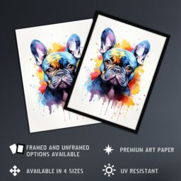 "Artery8 Wall Art Print French Bulldog Lovers Gift Watercolour Pet Portrait Painting Artwork Poster - Size: W18"" x H24""" - thumbnail 2