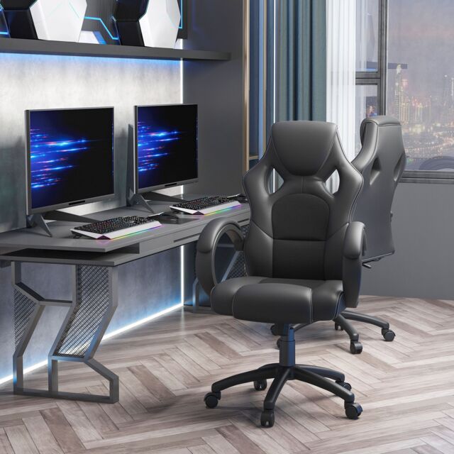 VINSETTO Racing Gaming Chair Swivel Home Office Gamer Chair with Wheels in Black - image 1