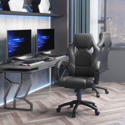 VINSETTO Racing Gaming Chair Swivel Home Office Gamer Chair with Wheels in Black - thumbnail 1
