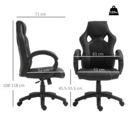 VINSETTO Racing Gaming Chair Swivel Home Office Gamer Chair with Wheels in Black - thumbnail 3