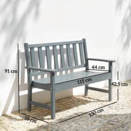 OUTSUNNY 2 Seater Plastic Garden Bench, Outdoor Patio Furniture, Grey - thumbnail 3