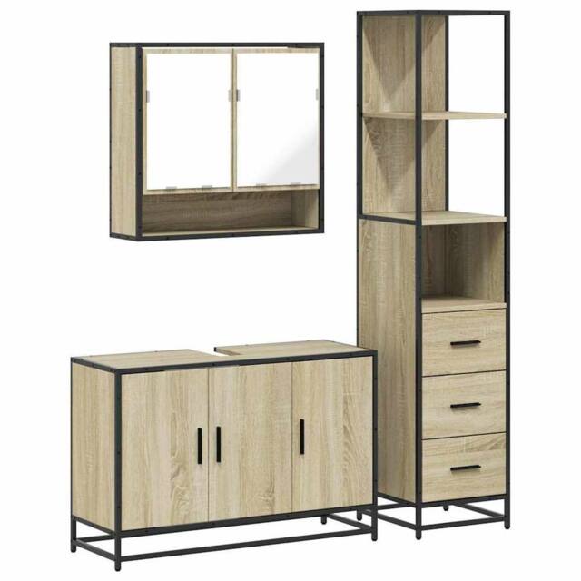 Berkfield Home 3 Piece Bathroom Furniture Set Sonoma Oak Engineered Wood in Brown - image 1