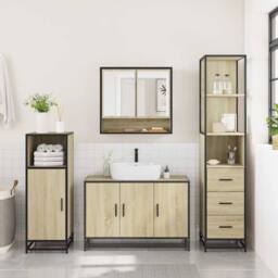 Berkfield Home 3 Piece Bathroom Furniture Set Sonoma Oak Engineered Wood in Brown - thumbnail 4