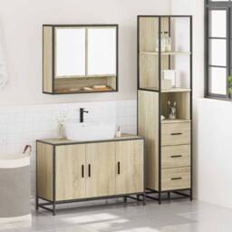 Berkfield Home 3 Piece Bathroom Furniture Set Sonoma Oak Engineered Wood in Brown - thumbnail 3