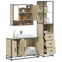 Berkfield Home 3 Piece Bathroom Furniture Set Sonoma Oak Engineered Wood in Brown - thumbnail 2