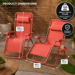 Neo Zero Gravity Recliner Garden Sun Loungers in Coral - thumbnail 6