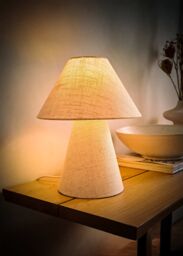 ValueLights Gigi Natural Linen Full Fabric Tapered Lamp Shade Table Lamp with Bulb - thumbnail 2