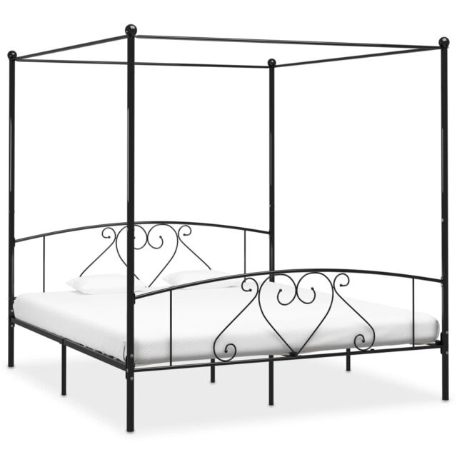 Berkfield Home Canopy Bed Frame Black Metal 6FT Super King - image 1