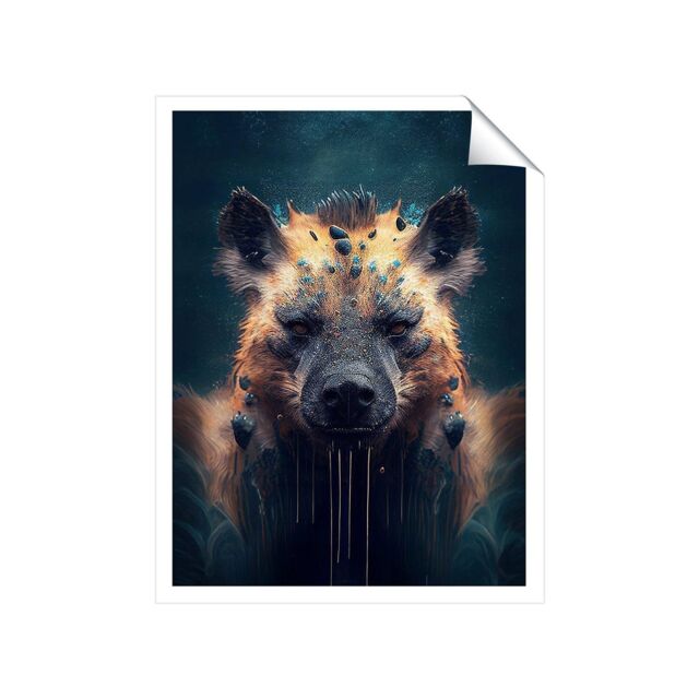 "Warren Reed - Designer Hyena Face Splashart Dark Background Unframed Art Print - Size: W16"" x H24""" - image 1