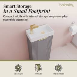Balterley Grey 400mm Floor Standing Vanity Unit with Brushed Brass Handle - thumbnail 4