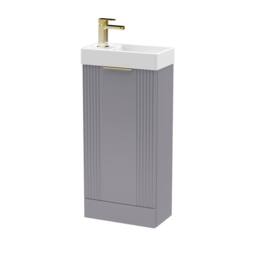 Balterley Grey 400mm Floor Standing Vanity Unit with Brushed Brass Handle - thumbnail 1