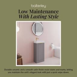 Balterley Grey 400mm Floor Standing Vanity Unit with Brushed Brass Handle - thumbnail 7