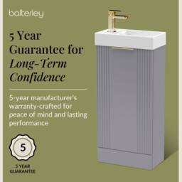 Balterley Grey 400mm Floor Standing Vanity Unit with Brushed Brass Handle - thumbnail 6