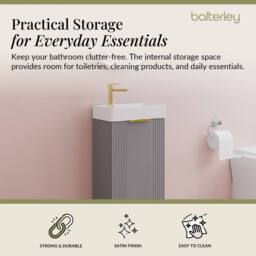 Balterley Grey 400mm Floor Standing Vanity Unit with Brushed Brass Handle - thumbnail 2