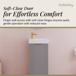 Balterley Grey 400mm Floor Standing Vanity Unit with Brushed Brass Handle - thumbnail 3