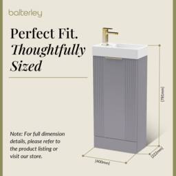 Balterley Grey 400mm Floor Standing Vanity Unit with Brushed Brass Handle - thumbnail 5