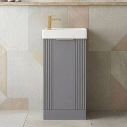 Balterley Grey 400mm Floor Standing Vanity Unit with Brushed Brass Handle - thumbnail 8