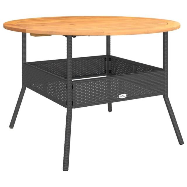 Berkfield Home Garden Table with Acacia Wood Top Black √ò110x71 cm Poly Rattan - Size: 110x71 cm - image 1