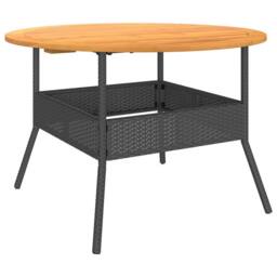 Berkfield Home Garden Table with Acacia Wood Top Black √ò110x71 cm Poly Rattan - Size: 110x71 cm - thumbnail 7