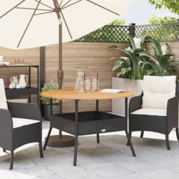 Berkfield Home Garden Table with Acacia Wood Top Black √ò110x71 cm Poly Rattan - Size: 110x71 cm - thumbnail 3